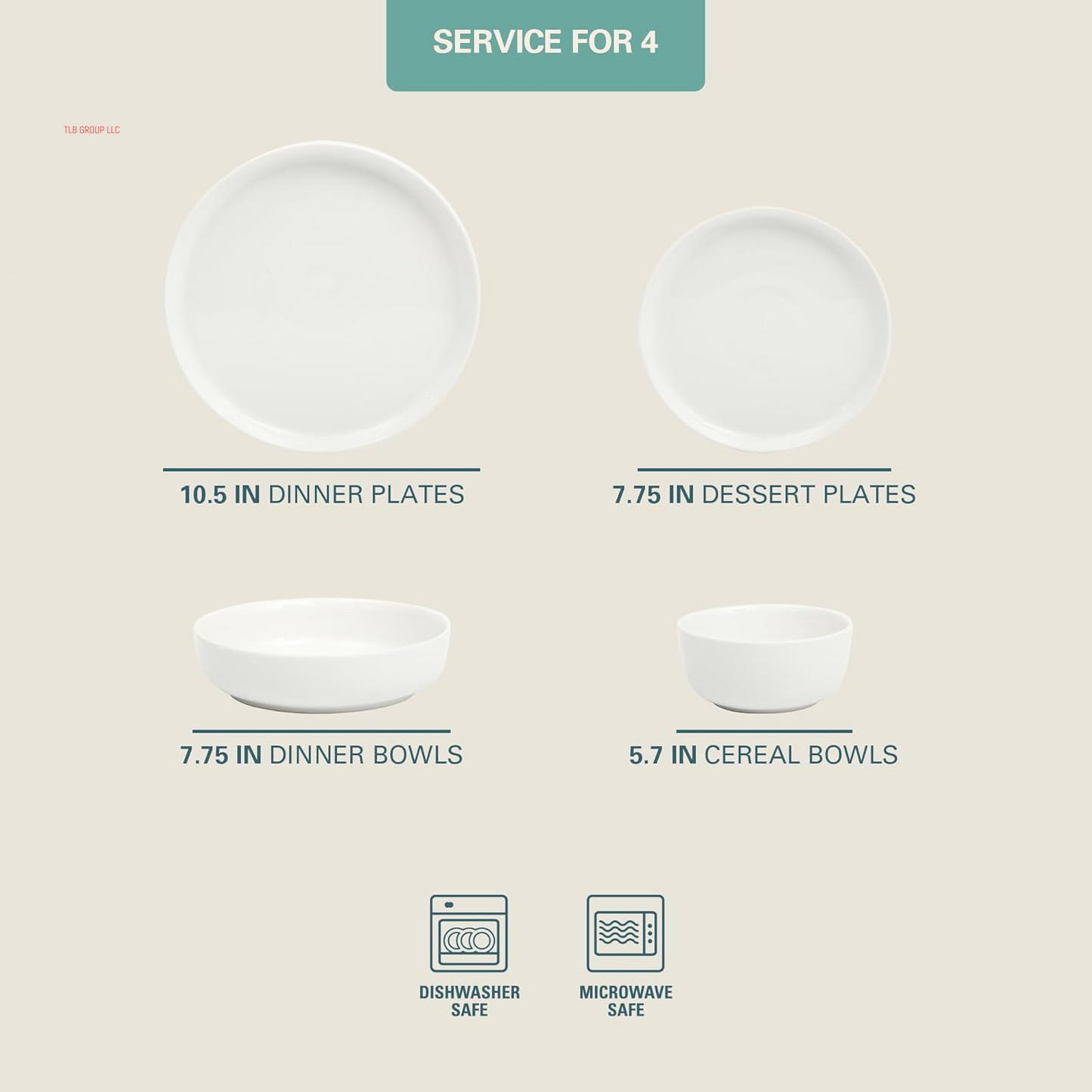 Oslo Porcelain Chip and Scratch Resistant Dinnerware Set, Service for 4 (16Pcs), Plates and Bowls Dishes Sets, White