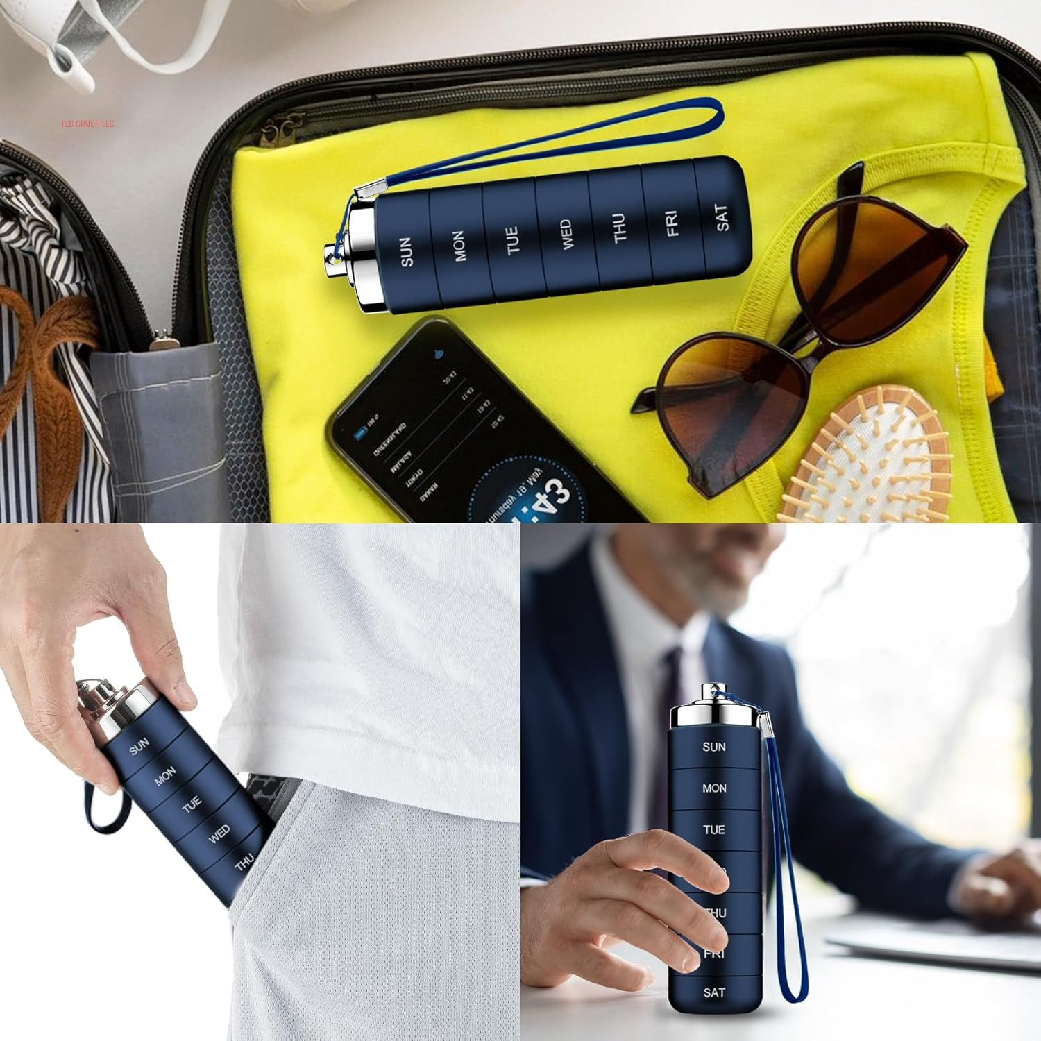 Metal Travel Pill Organizer, Portable 7 Day Vitamin Organizer Stackable, Waterproof 1 Times a Day Pill Box, Large Pill Container, Daily Medicine Organizer for Vitamin, Fish Oil, Supplement