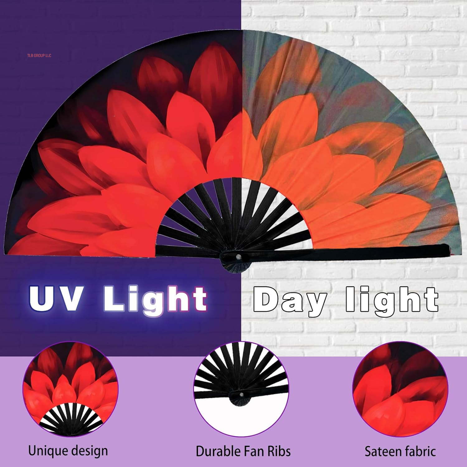 Folding Hand Fan Line Dance Popping Fan with Fan Bag，Folding Hand Fan Bamboo Ribs Hand Held Chinese for Music Festival,Club, Party, Dance，Disco, Neon, Glow Party Decorations (Multicolour, Petals)