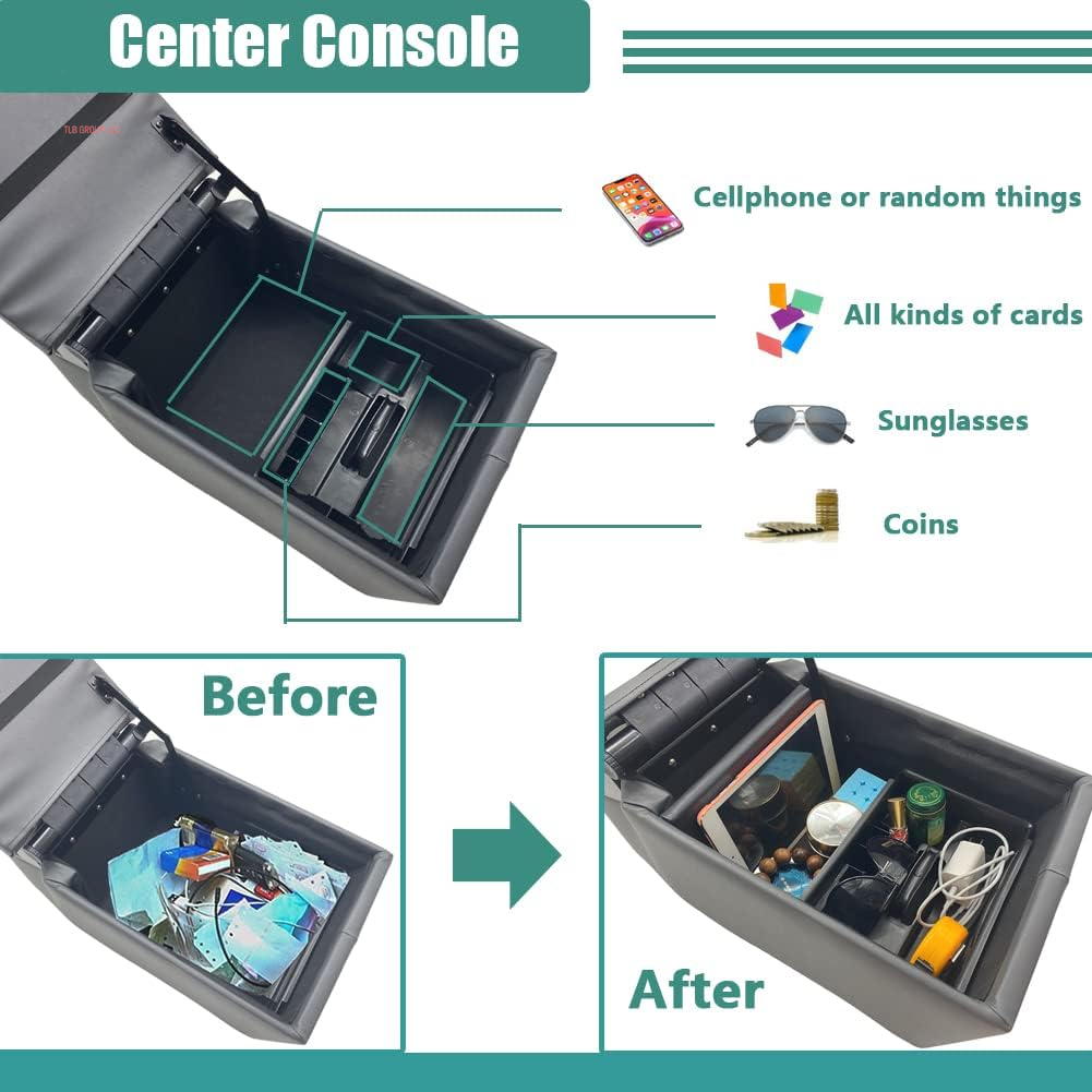 Universal Truck Seat/Bench Contractor Center Console Business Organizer and Storage with Adjustable Cup Holders, Clip Board, and Padded Top Lid for Armrest, Grey