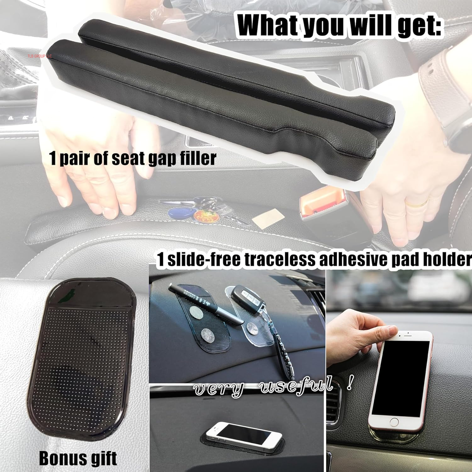 Leather Car Seat Gap Filler, 2 Pack Universal Gap Stopper/Catcher to Fill the Gap between Seat and Console Black Car Crevice Blocker Space Pad