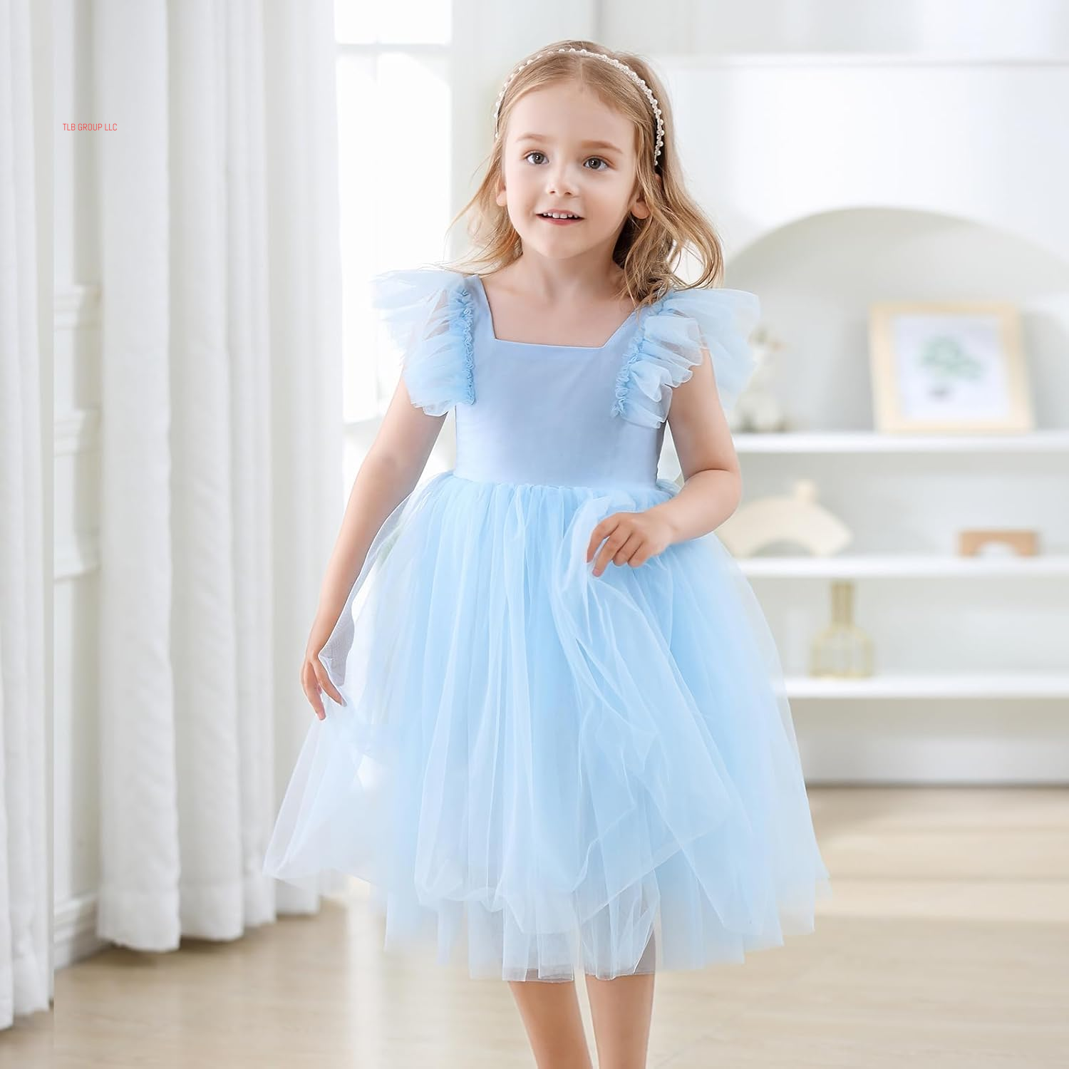 Toddler Girls Vintage Party Dress Ruffled Sleeve A-Line Tulle Flower Girl Dresses for Wedding,Birthday