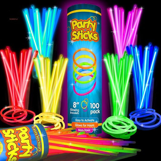Glow Sticks Party Supplies 100Pk - 8 Inch Glow in the Dark Light up Sticks Party Favors, Glow Decorations, Neon Party Glow Necklaces and Glow Bracelets with Connectors