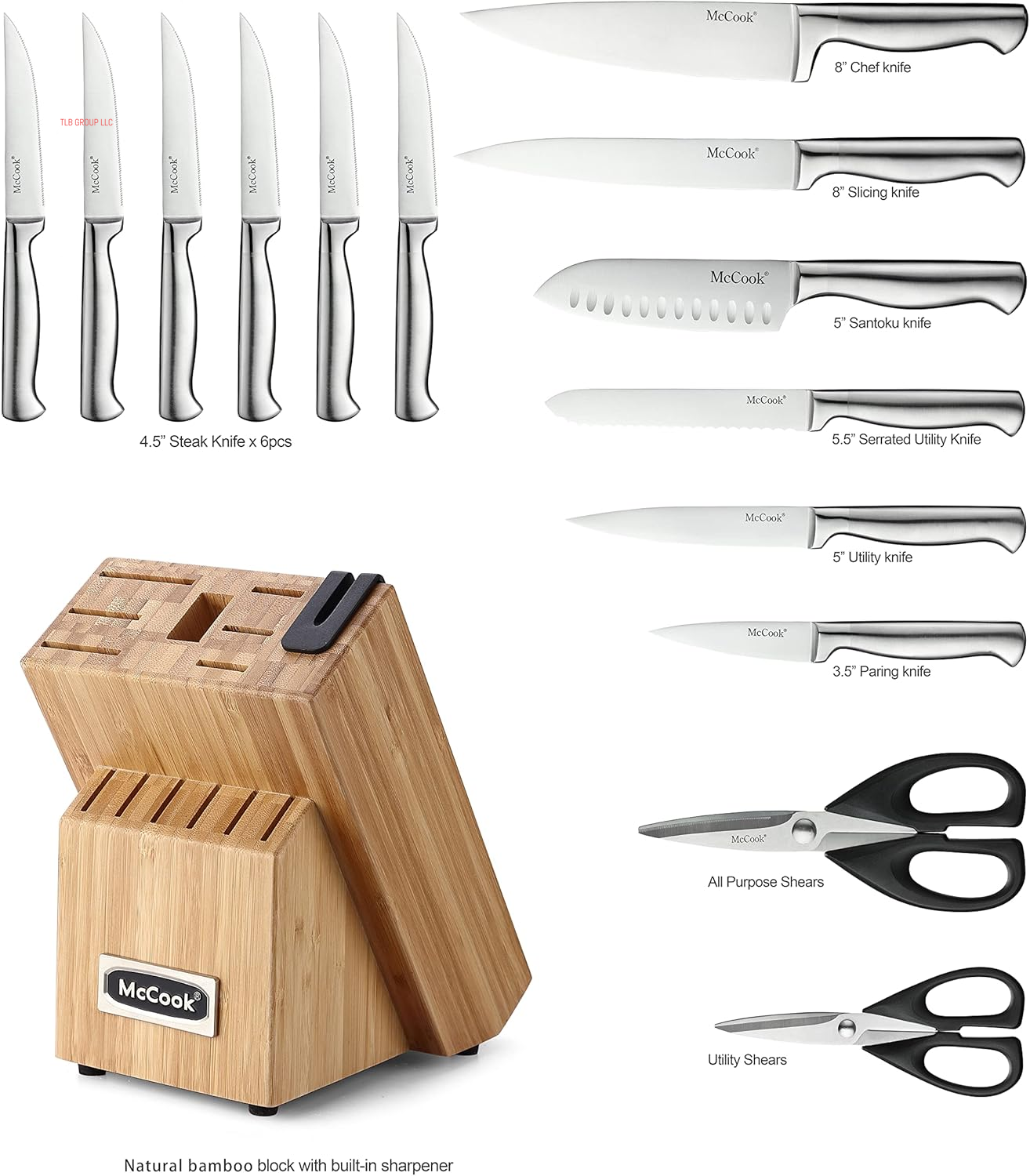 ® Knife Sets,German Stainless Steel Knife Block Sets with Built-In Sharpener