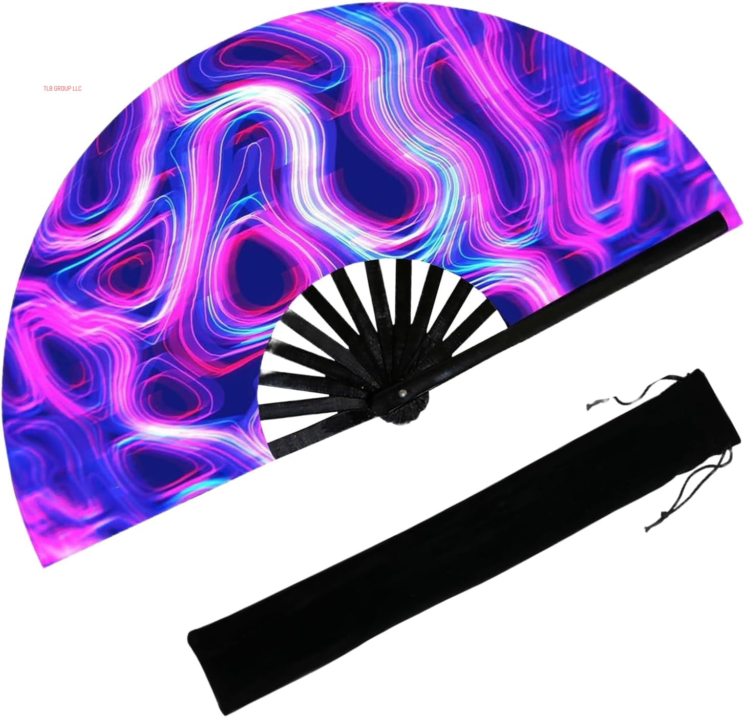 13‘’ UV Glow Large Rave Fan for Men Women, Popping Fan for Line Dancing, Decorative Folding Hand Fan for Party, Home Decoration, Gift, Music Festival Essential, EDM Rave Accessories (Waves)