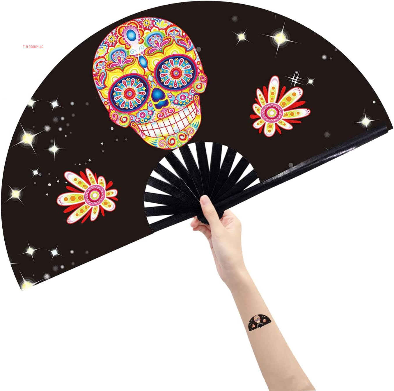 Large Folding Hand Rave Fan Popping Fan for Line Dancing Clacking Fans for Boots on the Ground Dance,Party,Decoration,Festival (DJ Lighting)