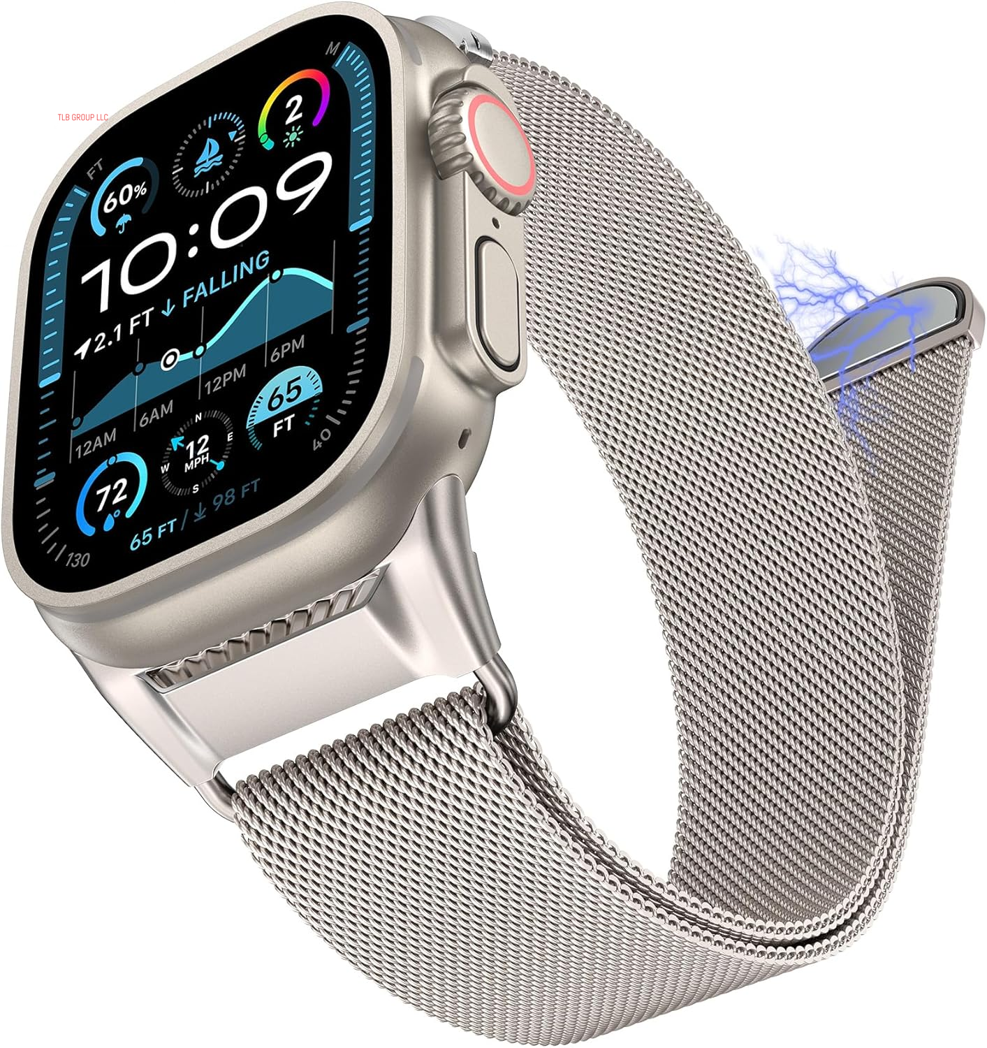 Milanese Mesh Loop Compatible with Apple Watch Band Ultra 2/1 49Mm Series 10 46Mm, Mechanical Design Metal Connector for Iwatch Series 9/8/7 45Mm, Se2/Se/Series 6/5/4 44Mm, Series 3/2/1 42Mm
