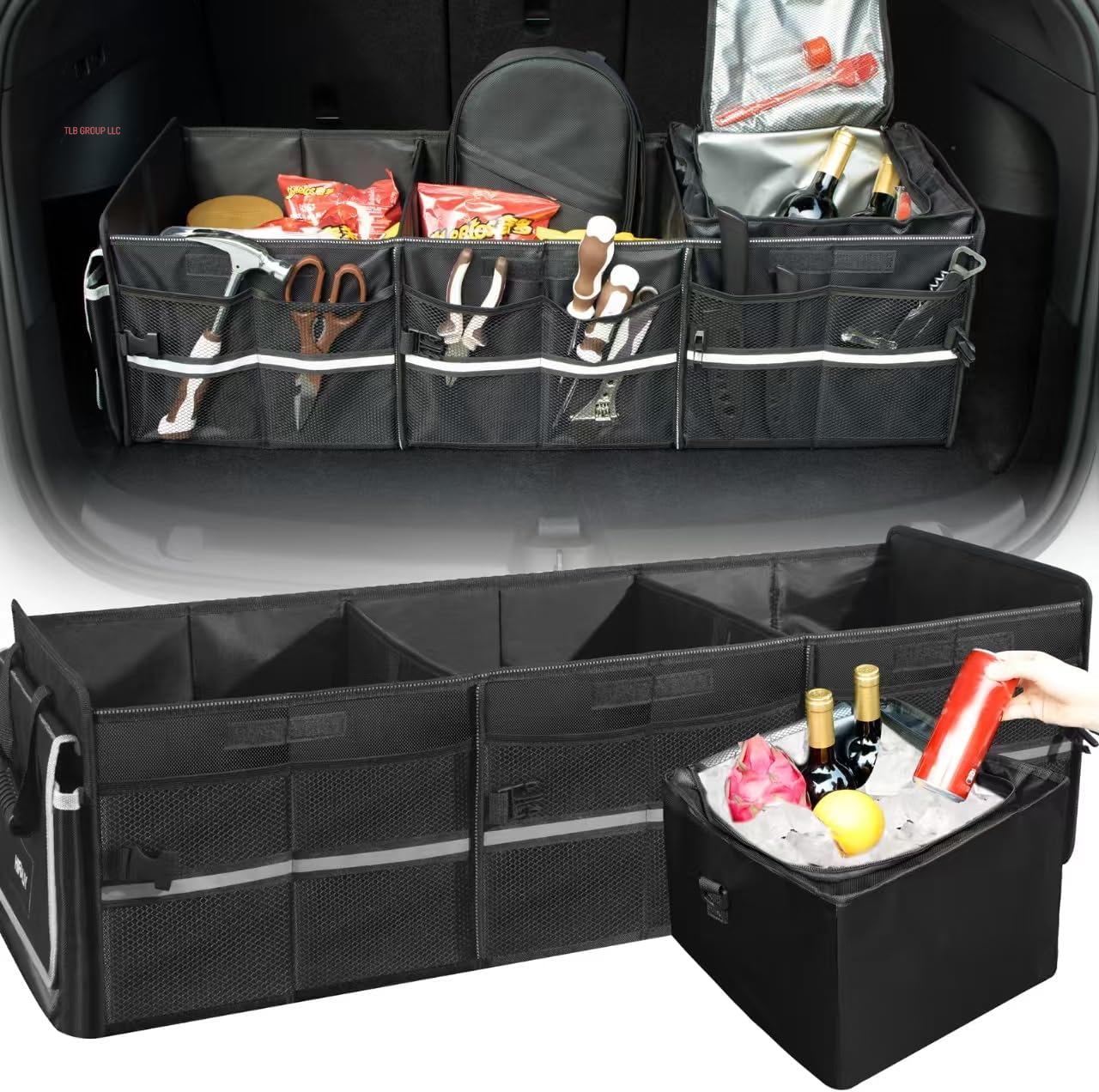 Front Trunk Organizer with Leakproof Cooler Bag for Tesla Model Y Model 3 2017-2025, Frunk Storage Bag Collapsible Container Box Compatible with Front Rear Trunk Rear Seats for Accessories, Black