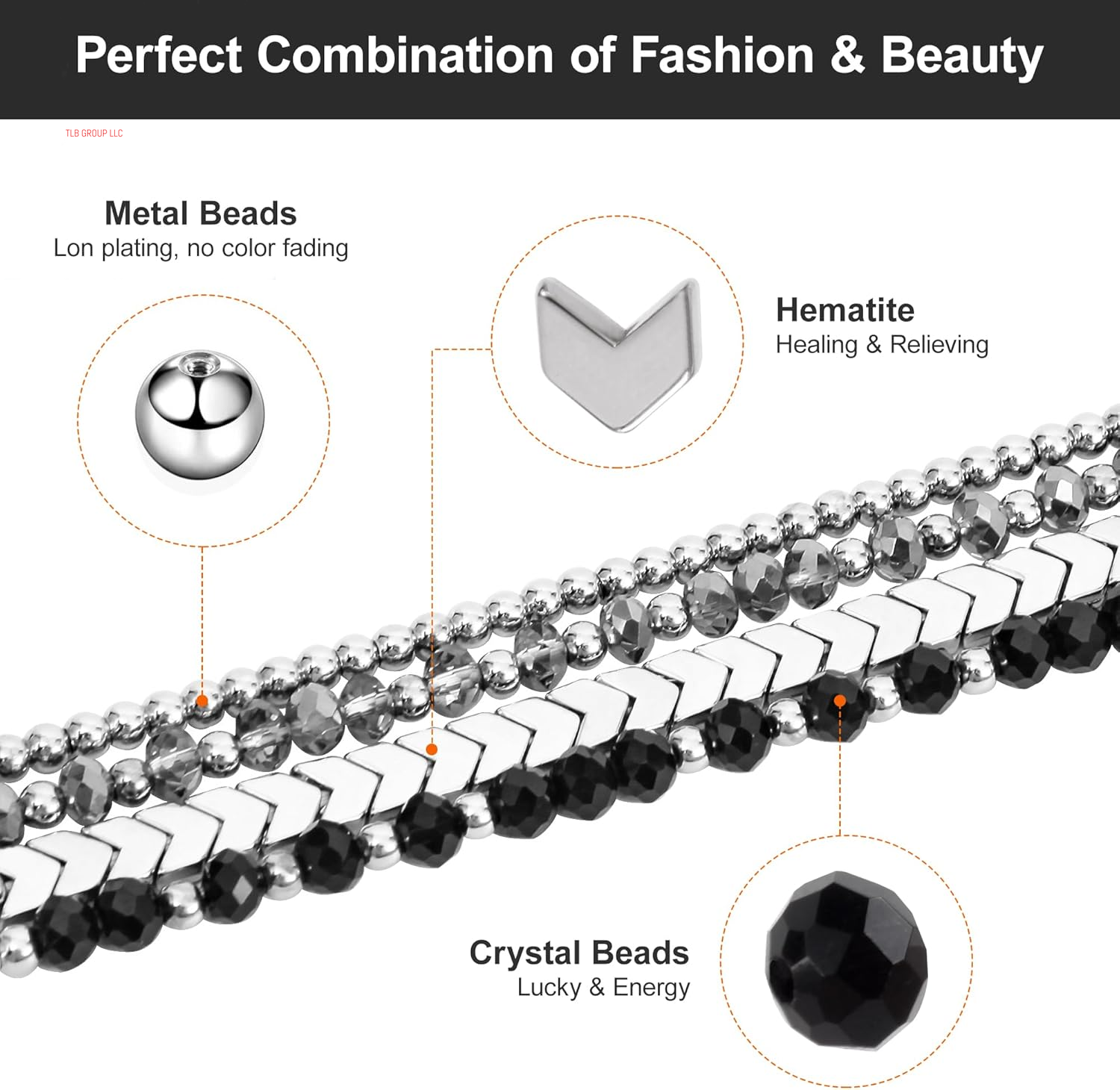 Bracelet Band Beaded Compatible with Apple Watch 38/40/41Mm Women, Fashion Elastic Stretch Strap Bands for Iwatch Series SE/9/8/7/6/5/4/3/2/1 (Black/Sliver/Grey)