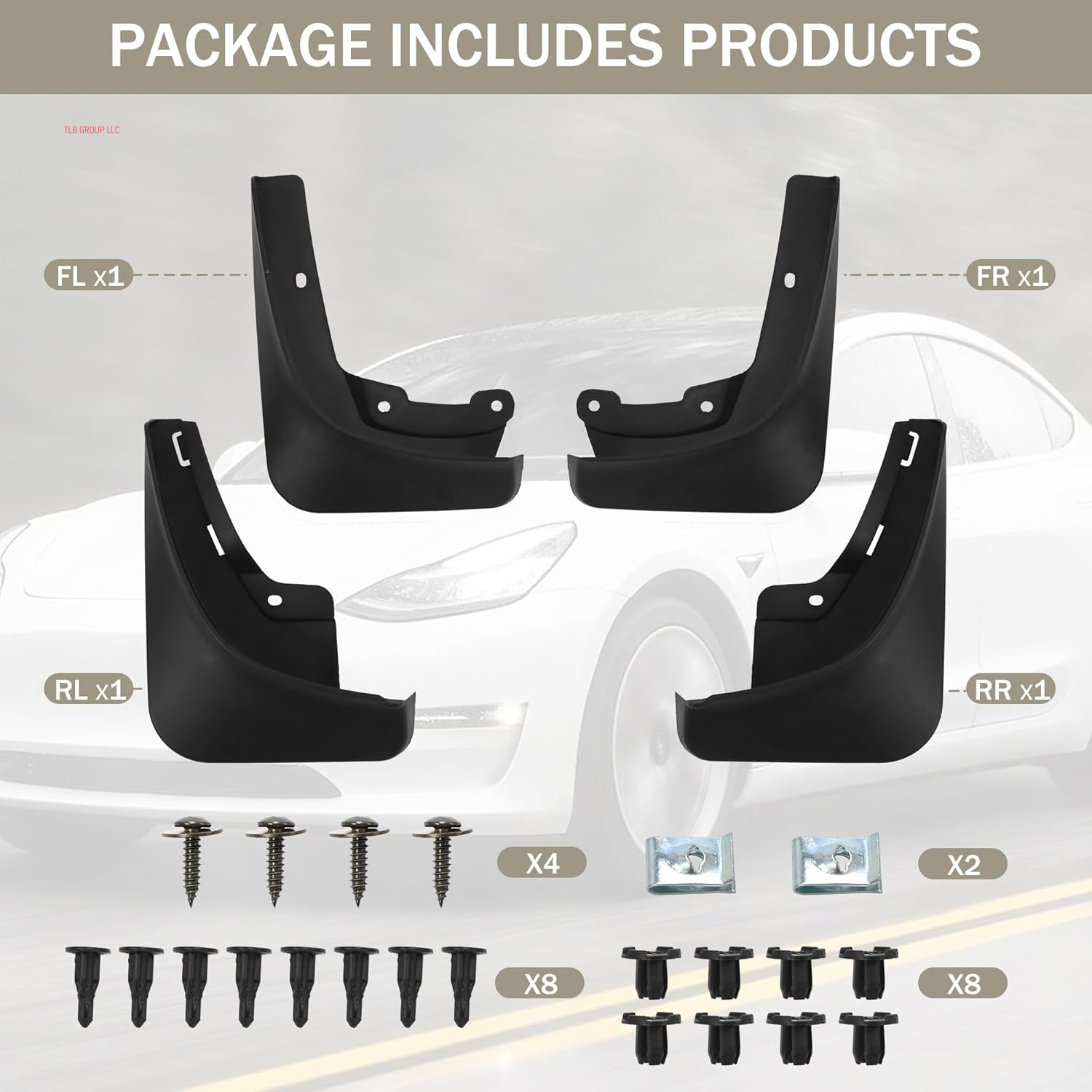 Mud Flaps for Tesla Model 3 Highland Fenders Splash Guards Non-Porous Durable All-Weather Protection Fenders for Tesla Accessories(Set of 4)