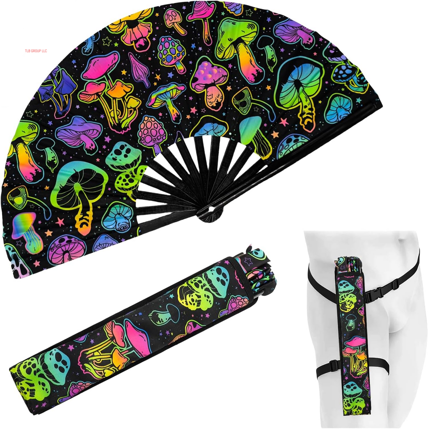 13‘’ UV Glow Large Rave Fan for Men Women, Popping Fan for Line Dancing, Decorative Folding Hand Fan for Party, Home Decoration, Gift, Music Festival Essential, EDM Rave Accessories (Waves)
