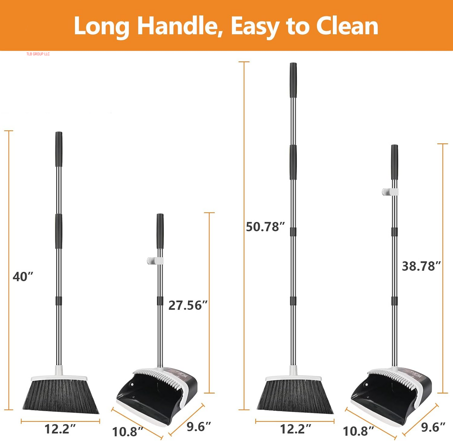 Broom and Dustpan Set, Heavy Duty Dust Pan and Broom with Long Handle 51 Inch Broom with Dustpan Combo Set for Home Kitchen Indoor Outdoor Sweeping Broom for Floor Cleaning - Gray