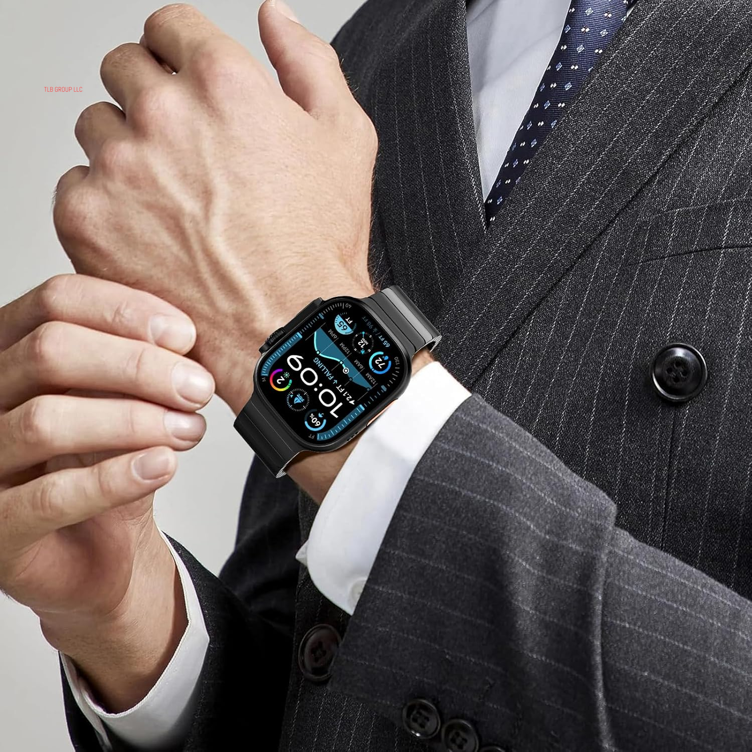 Stainless Steel Band Compatible with Apple Watch Band 49Mm for Men, Durable Metal Strap for Apple Watch Ultra 2/Ultra 49Mm, Series 10 46Mm, 9/8/7 45Mm, SE2/6/5/4 44Mm, 3/2/1 42Mm, Black