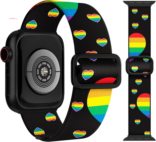 Pride Rainbow Stretchy Band for Apple Watch Bands 46Mm 45Mm 44Mm 49 42Mm(S3) for Women Men Iwatch Bands SE Series 10 9 8 7 6 5 4 3, Dressy Cute LGBTQ Elastic Nylon Loop for Apple Watch Band-A