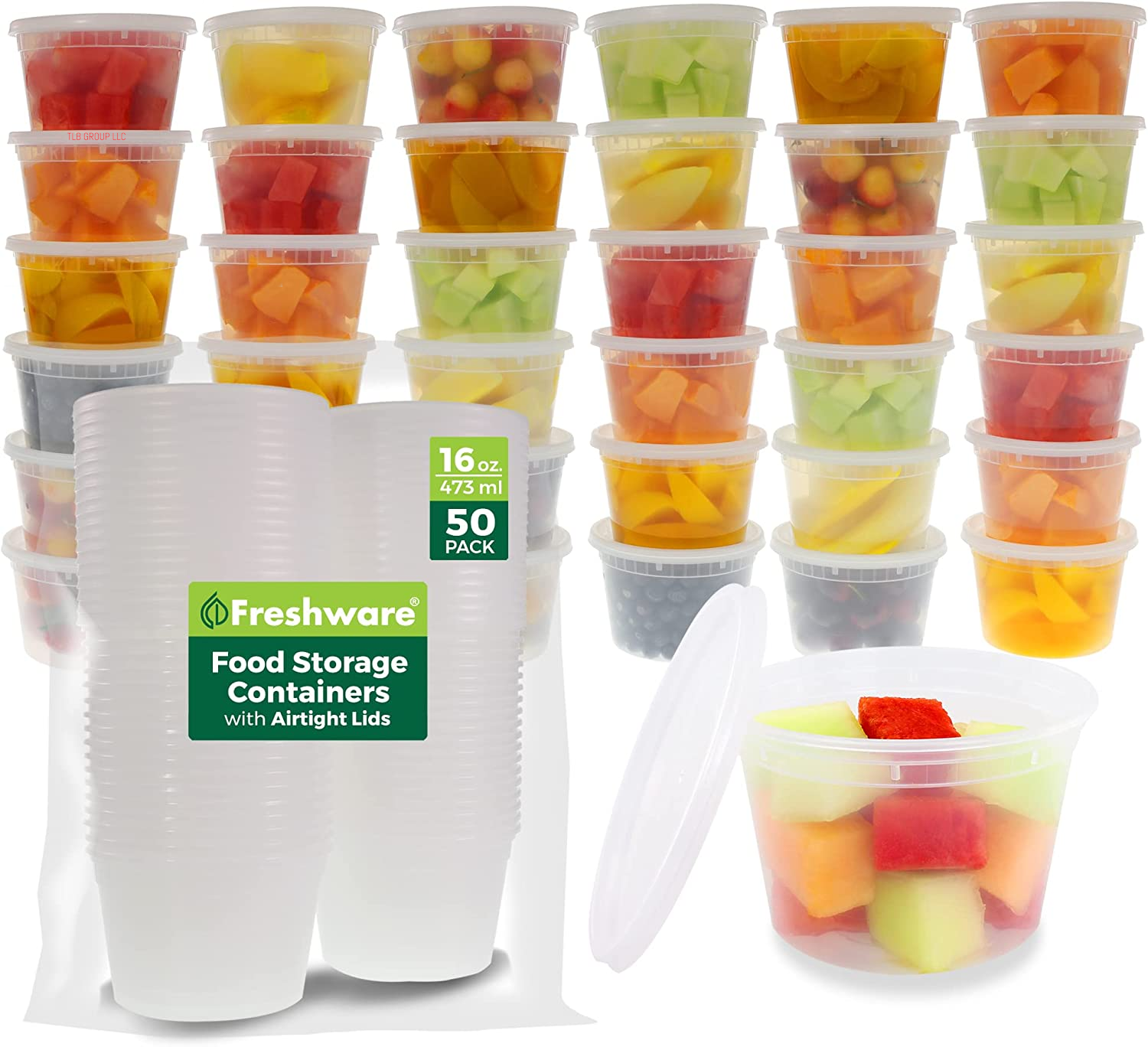Food Storage Containers [50 Set] 16 Oz Plastic Deli Containers with Lids, Slime, Soup, Meal Prep Containers | BPA Free | Stackable | Leakproof | Microwave/Dishwasher/Freezer Safe