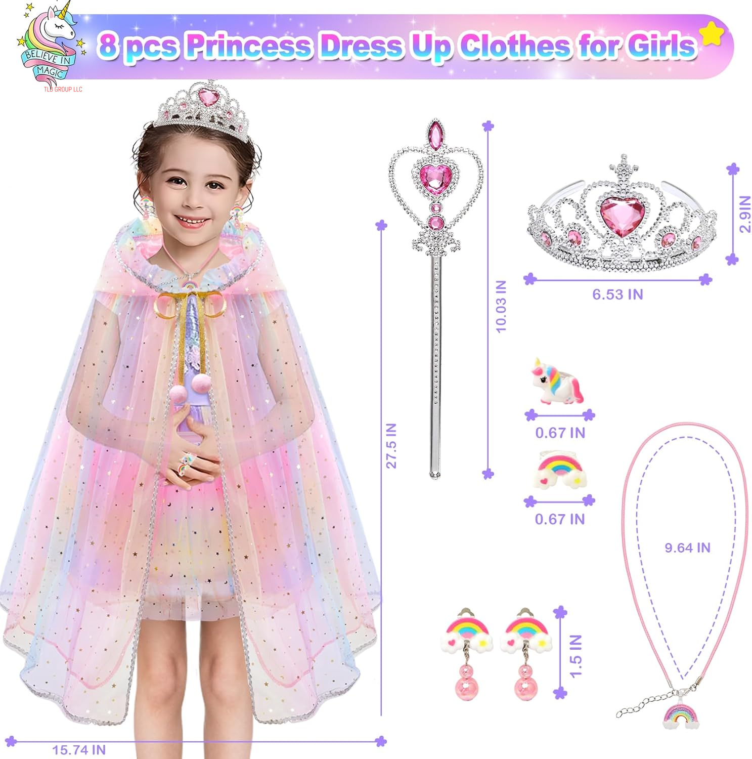 Toddler Toys for Girls,Princess Dresses for Girls Toys for 3 4 5 6 7 8 9 Year Old Girls,Princess Dress up Clothes