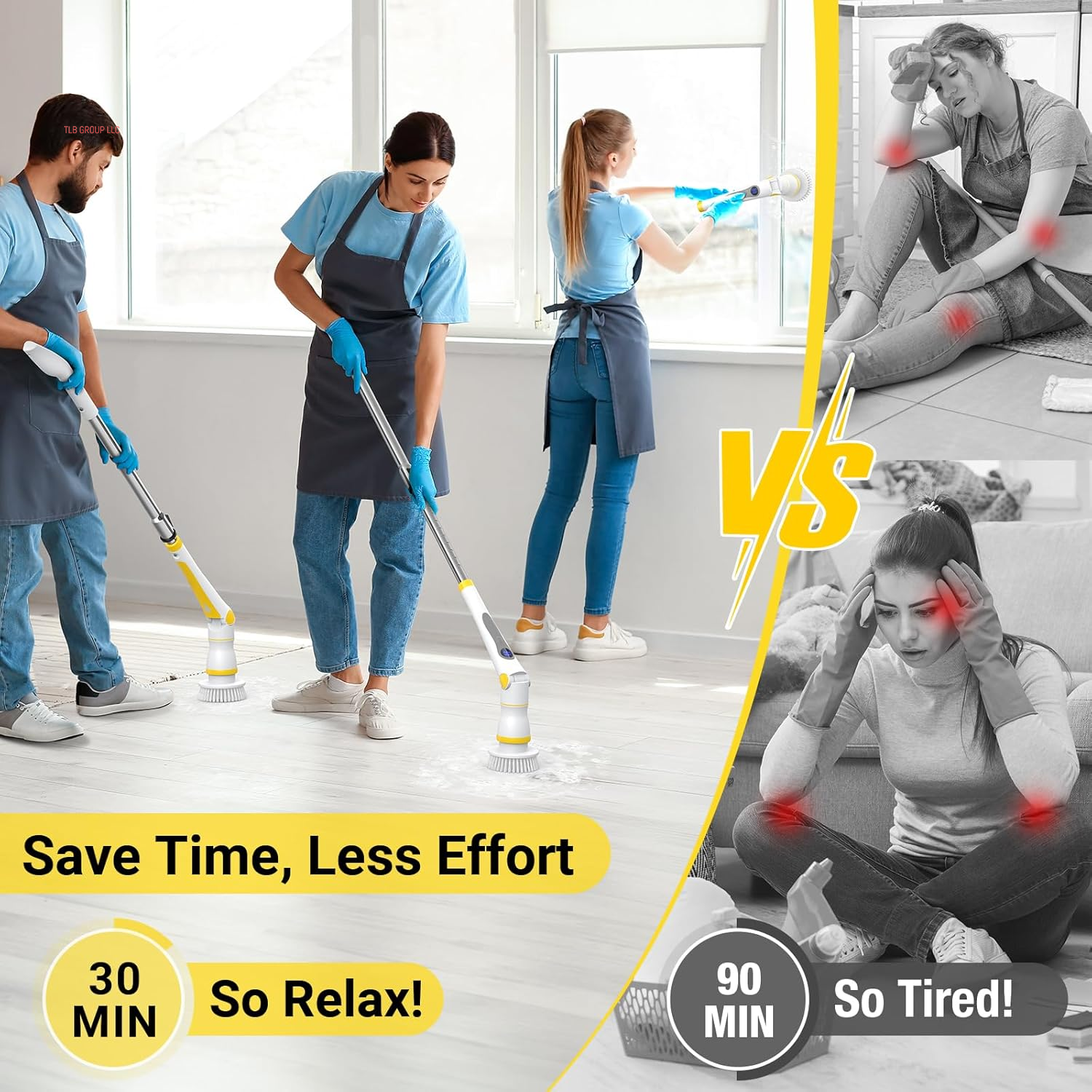 Electric Spin Scrubber, Cordless Cleaning Brush with LED Display, 4 Adjustable Angles, 3 Speeds, 2H Runtime, Adjustable Handle, 5 Brush Heads for Bathroom Tub Kitchen Tile Floor