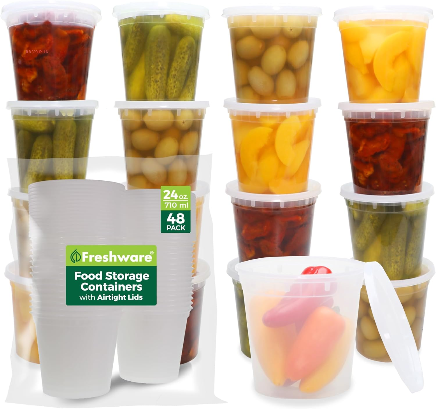Food Storage Containers [24 Set] 32 Oz Plastic Deli Containers with Lids, Slime, Soup, Meal Prep Containers | BPA Free | Stackable | Leakproof | Microwave/Dishwasher/Freezer Safe