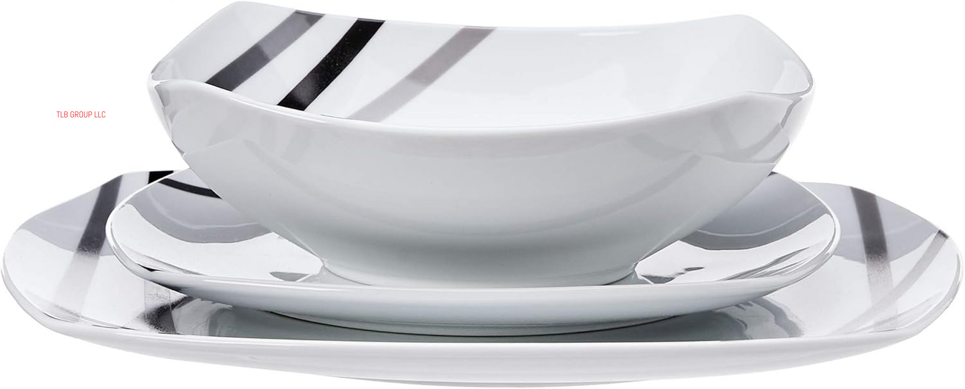 18 Piece Kitchen Dinnerware Set - Square Plates, Bowls, Service for 6 - Modern Beams