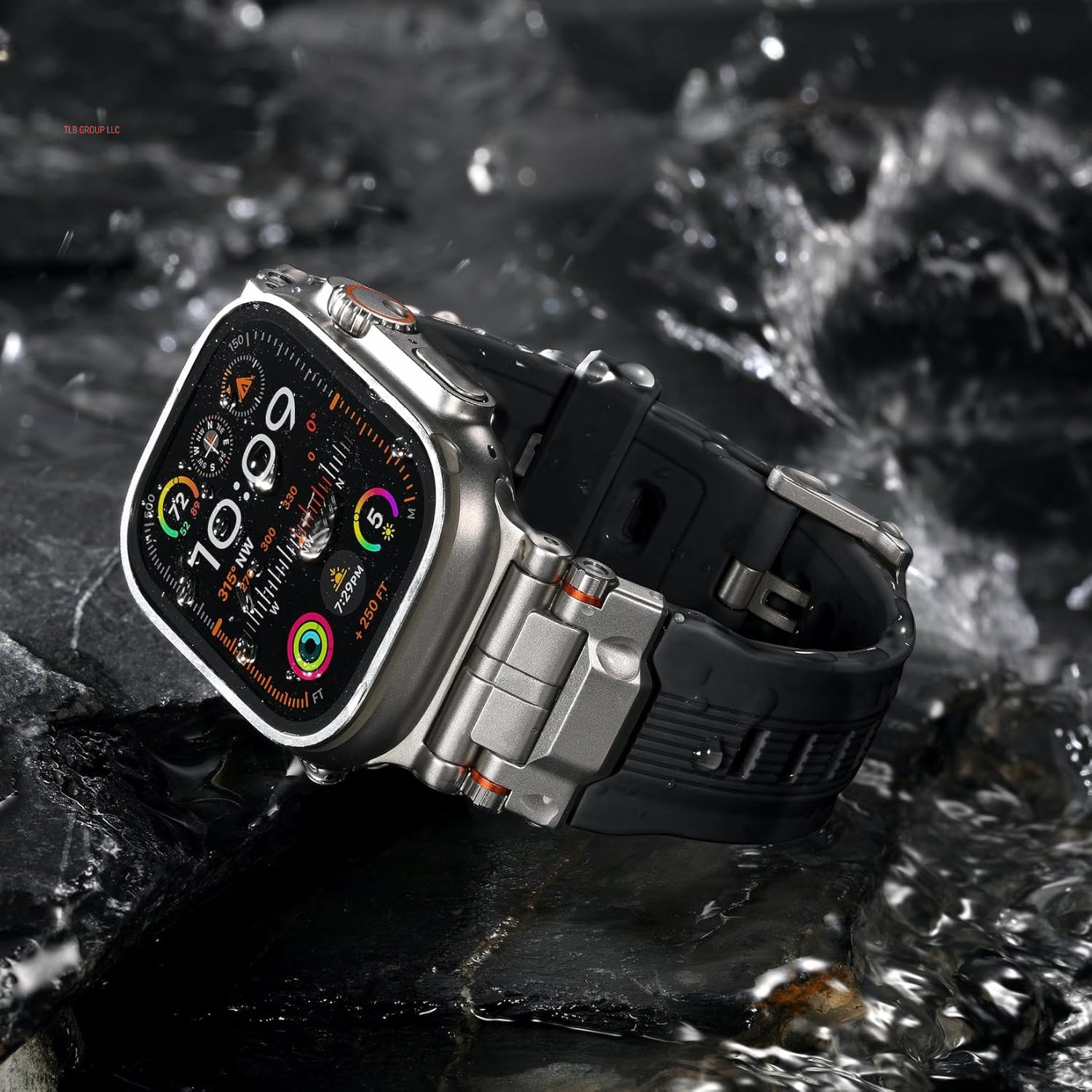 Compatible with Apple Watch Ultra 2 Band - 49Mm 46Mm 45Mm 44Mm 42Mm (Series 3 2 1) Bands for Men, Sport Rugged Silicone Strap with Metal Connector for Iwatch Series SE 10 9 8 7 6 5 4, Black