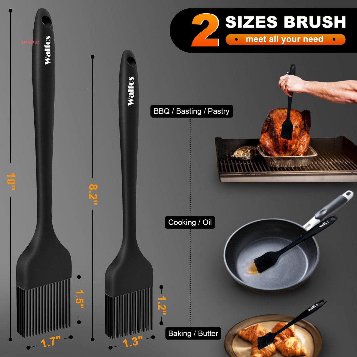 Silicone Basting Pastry Brush, Heat Resistant Pastry Brush Set, Strong Steel Core and One-Pieces Design, Perfect for BBQ Grill Baking Kitchen Cooking, BPA Free and Dishwasher Safe (2 Pcs)