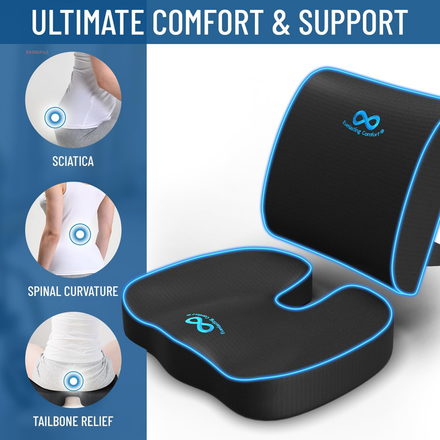 Gel Infused Memory Foam Car Seat Cushion & Lumbar Pillow Combo for Tailbone Pain, Sciatica, Sitting Fatigue - Booster Seat for Adults - Ergonomic Car Seat Cushions for Driving TRUCK DRIVER