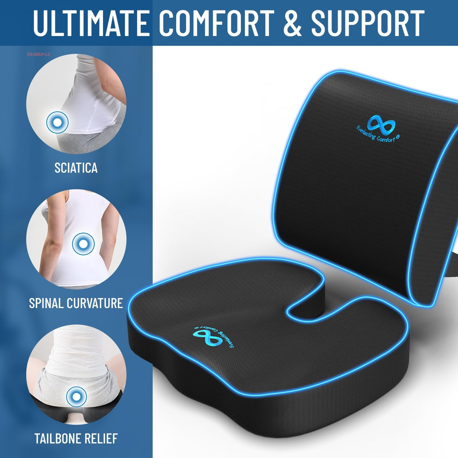 Gel Infused Memory Foam Car Seat Cushion & Lumbar Pillow Combo for Tailbone Pain, Sciatica, Sitting Fatigue - Booster Seat for Adults - Ergonomic Car Seat Cushions for Driving TRUCK DRIVER