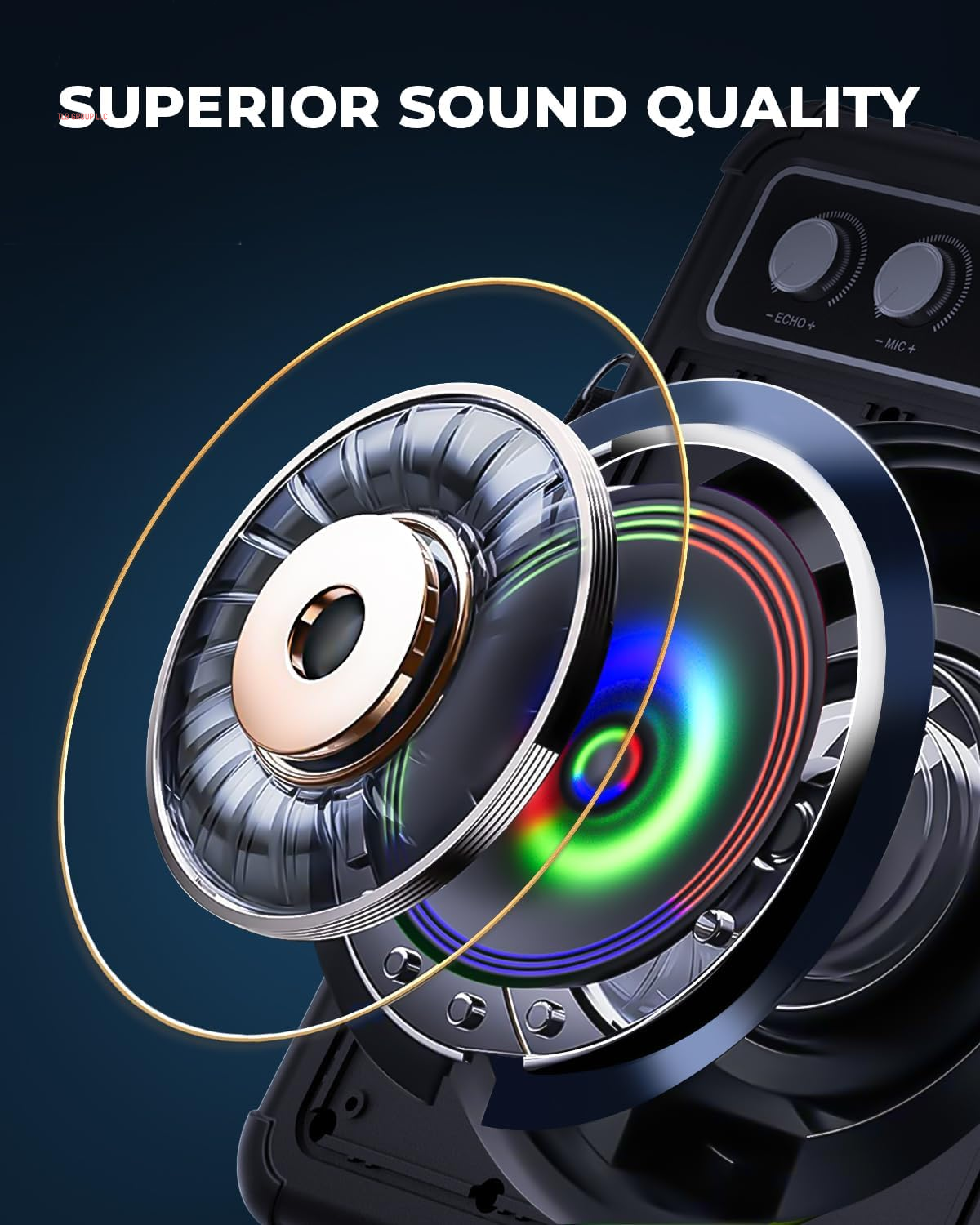 Karaoke Machine, Portable Bluetooth Karaoke Speaker with 2 Wireless Microphones, PA System for Adults Kids with LED Lights, Supports REC/FM/AUX/USB/TF for Home Party