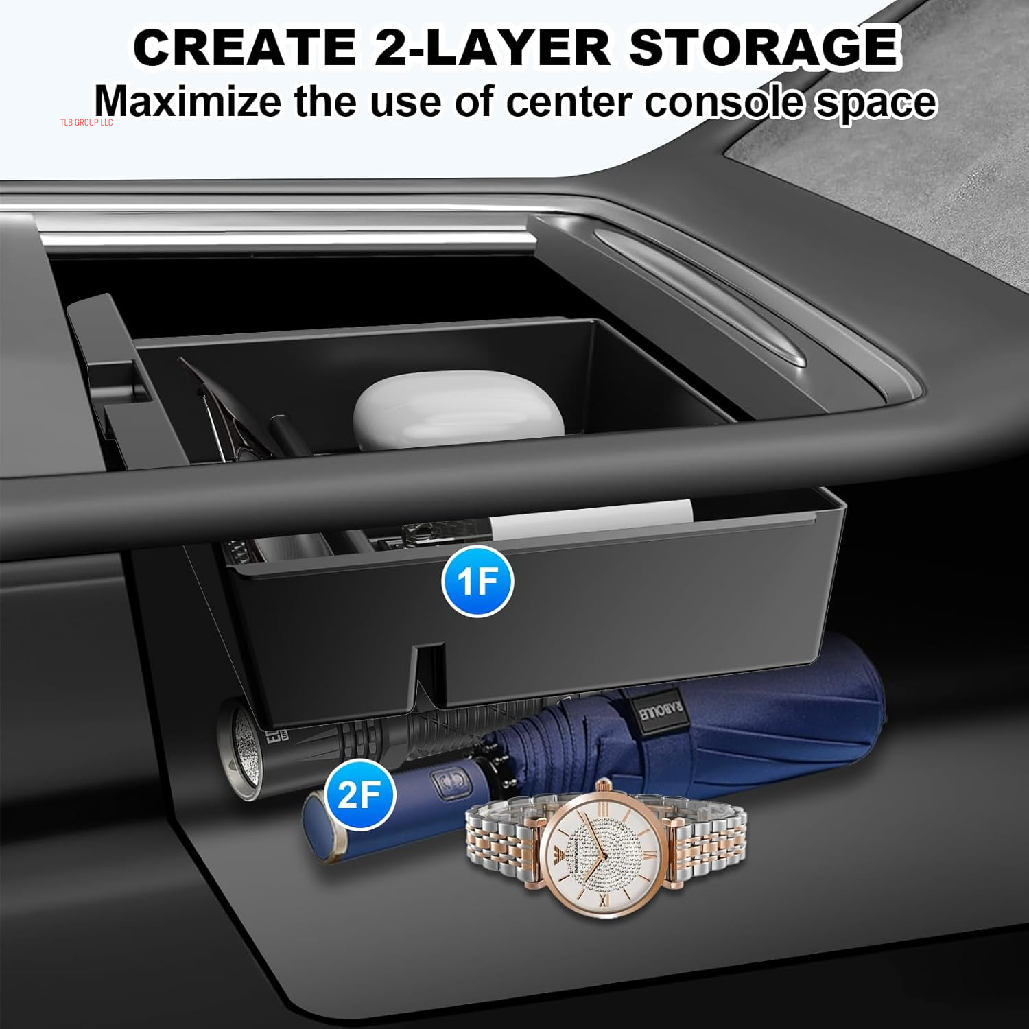 6PCS Upgraded Center Console Organizer for Tesla Model 3 Highland 2024 2025 Accessories [Smooth Sliding] Armrest Tray Push Button Hidden Storage Box Cup Holder Wireless Charger Mat, Black