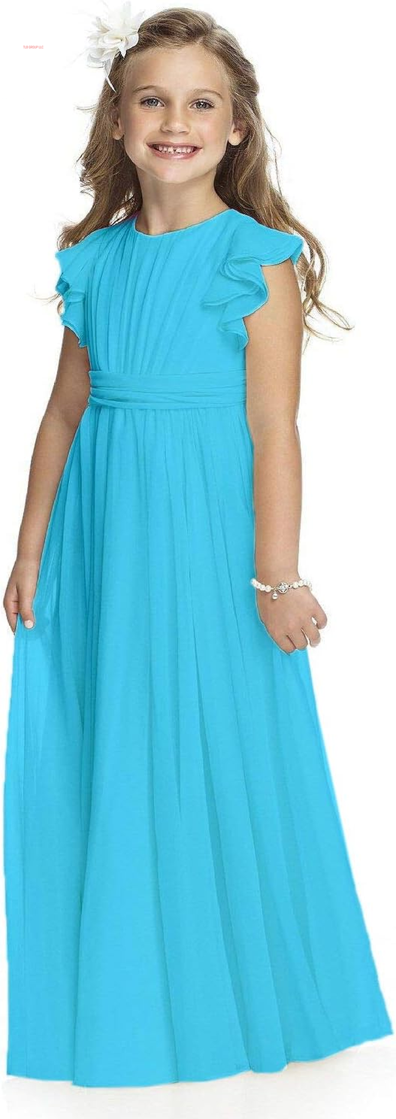 Fancy Chiffon Flower Girl Dresses Flutter Sleeves Junior Bridesmaid Dress