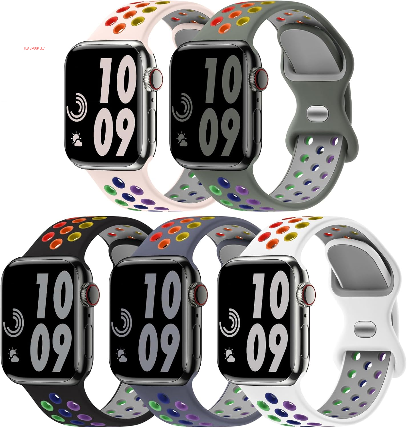 5 Pack Sport Bands Compatible with Apple Watch Band 44Mm 45Mm 46Mm 42Mm 41Mm 40Mm 38Mm 49Mm for Men Women, Breathable Silicone Wrist Strap for Iwatch Series 10 9 SE 8 7 6 5 4 3 2 1 Ultra 2