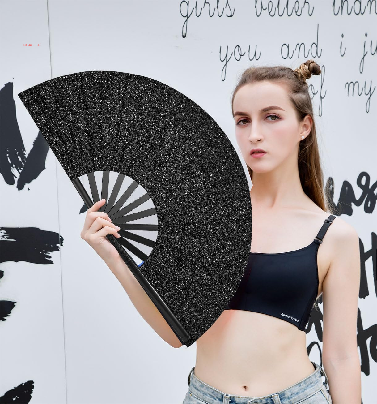 Rave Fans, Large Folding Hand Fan Popping Fan for Line Dancing, Big Clacking Fans Clap Fans Festival Fans Foldable for Boots on the Ground Dance,Music Festival, Party (Black)