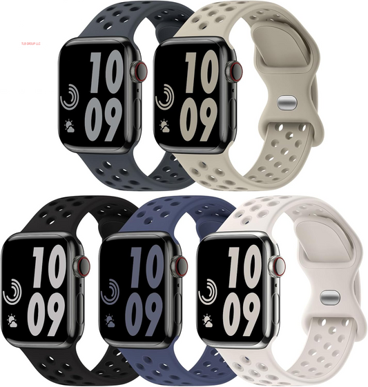 5 Pack Sport Bands Compatible with Apple Watch Band 44Mm 45Mm 46Mm 42Mm 41Mm 40Mm 38Mm 49Mm for Men Women, Breathable Silicone Wrist Strap for Iwatch Series 10 9 SE 8 7 6 5 4 3 2 1 Ultra 2