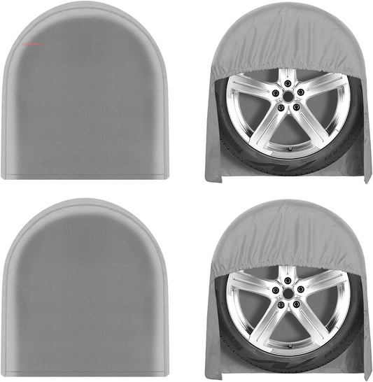 Outdoor Waterproof Tire Covers Set of 4 - Uv-Proof Trailer Wheel Cover Windproof Tire Protector for RV Jeep Trailers Camper Van Truck, Universal Tire Covering Fits Diameters 27"-29", Gray