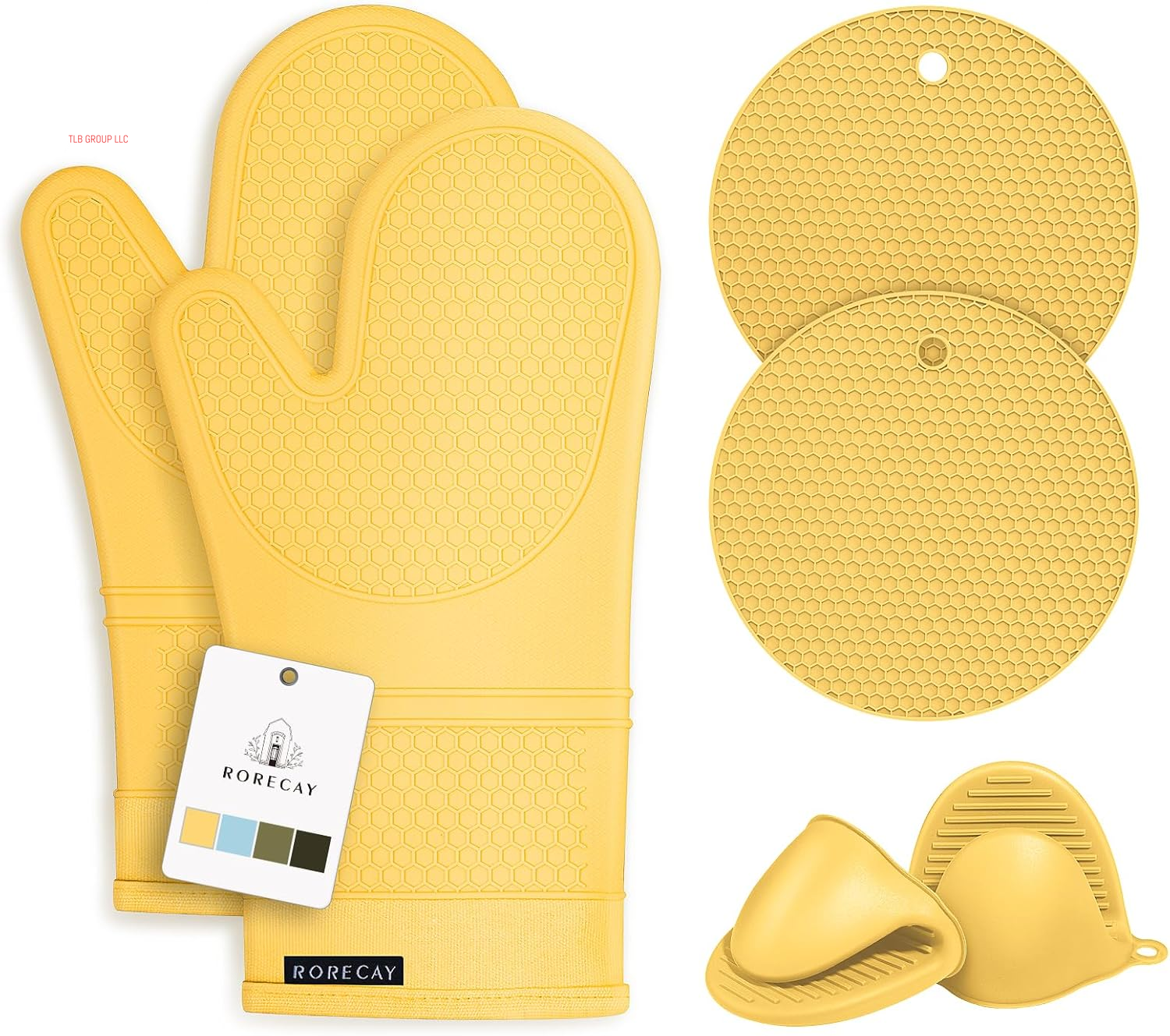 Extra Long Oven Mitts and Pot Holders Sets: Heat Resistant Silicone Oven Mittens with Mini Oven Gloves and Hot Pads Potholders for Kitchen Baking Cooking, Quilted Liner, Gray, Pack of 6