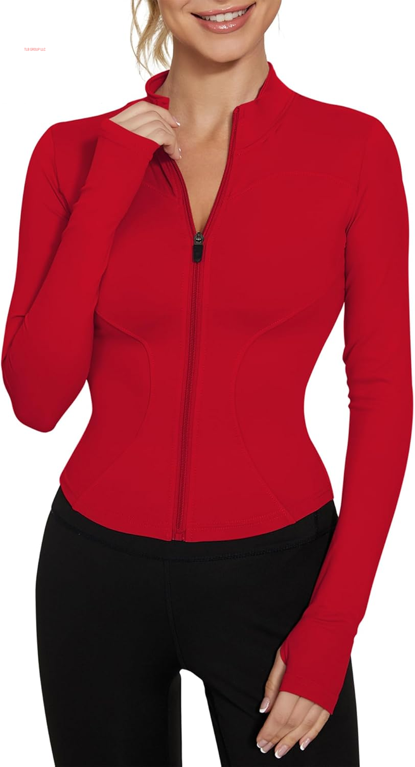 Women'S Workout Jacket Lightweight Zip up Yoga Jacket Cropped Athletic Slim Fit Tops