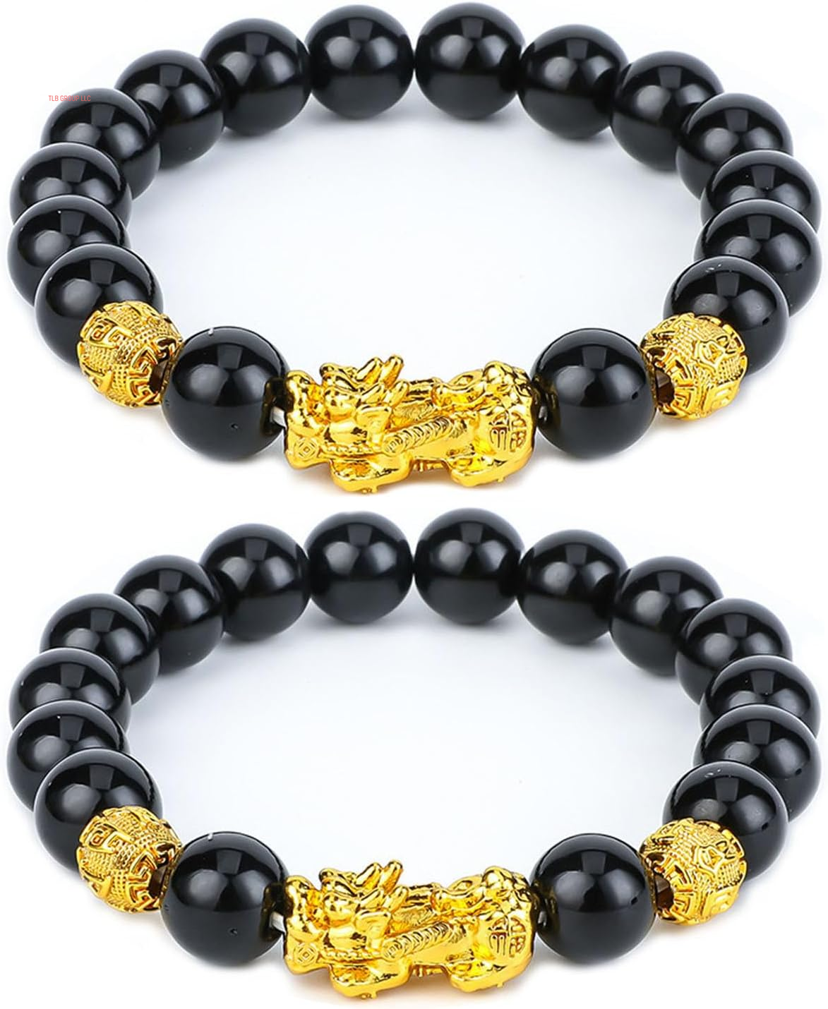 Fengshui Wealth and Luck Bracelet, Feng Shui Black Obsidian Pixiu Wealth Bracelet Prosperity Buddha Beads Elastic Bracelets for Women Men Jewelry