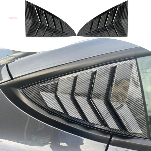 Window Louver，2Pcs Side Vent Window Louvers for Tesla Model 3 2017-2025, ABS Print Sport Window Decorative Covers, Exterior Trim Accessories - Carbon Fiber