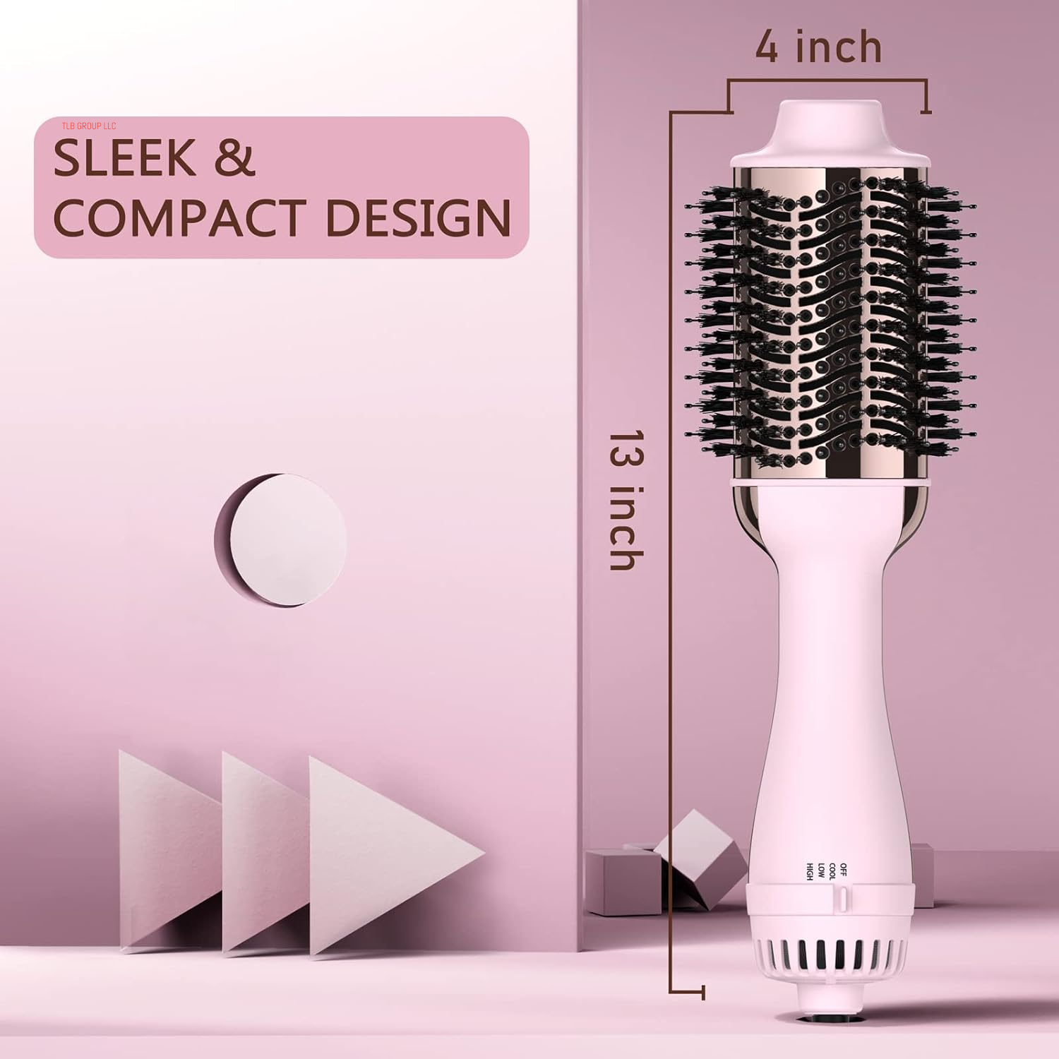 Hair Dryer Brush, 4 in 1 Styling Tools Blow Dryer with Ceramic Oval Barrel, Hot Air Brush Hair Straightener Brush for All Hair Types, Pink, Ionic Technology, 1200W, 3 Heat Settings