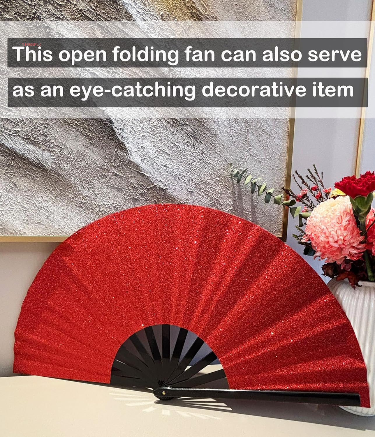 Large Folding Fan-Hand Fan Popping Fan for Line Dancing Clacking Fans for Boots on the Ground Dance, Party,Outdoor,Decoration (Red Glitter)
