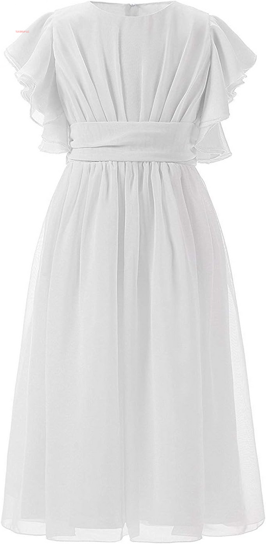 Fancy Chiffon Flower Girl Dresses Flutter Sleeves Junior Bridesmaid Dress
