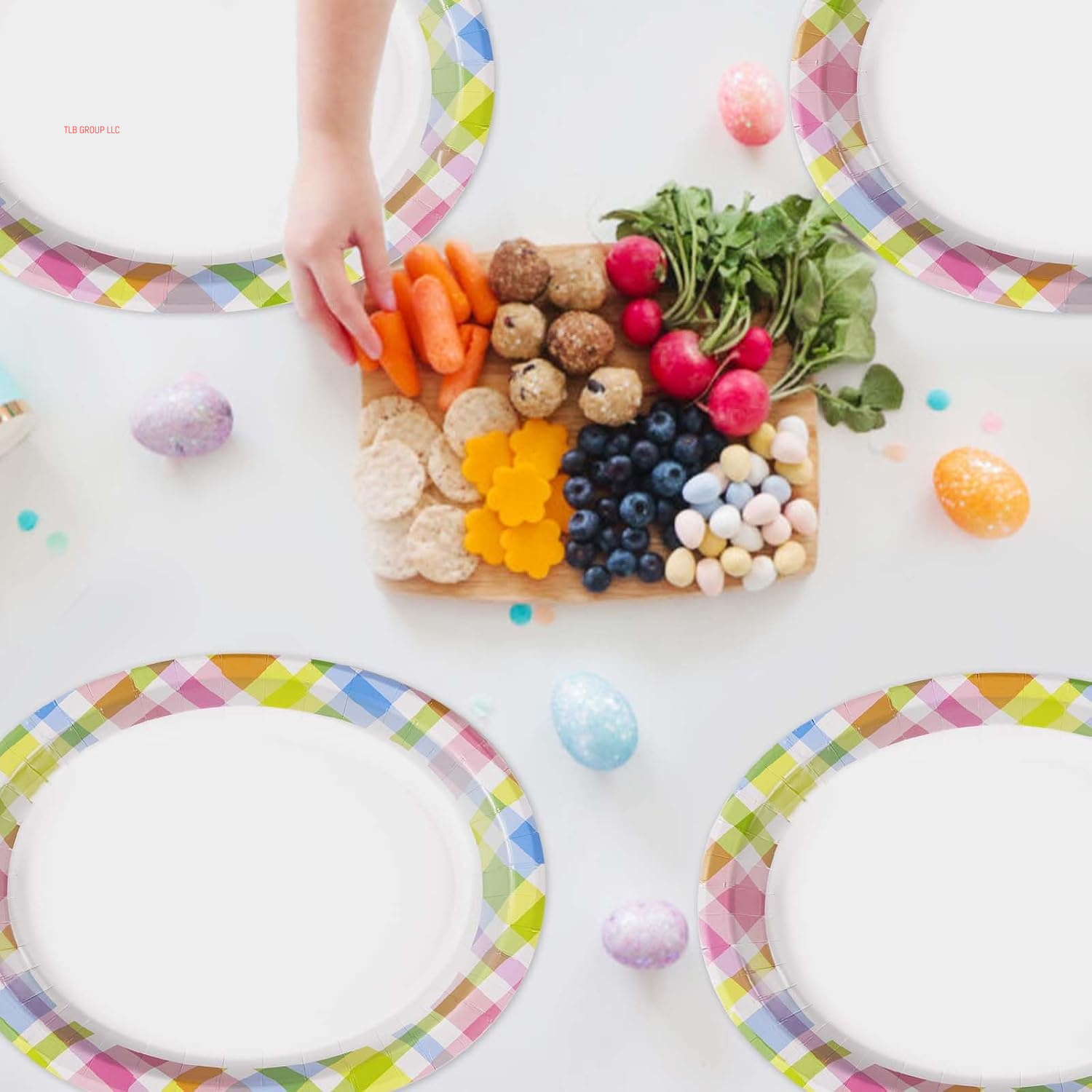 50Pcs Easter Oval Paper Plates 10" X 12" Large Disposable Heavy Duty Color Easter Buffalo Plaid Checkered Paper Platters Spring Rainbow Dessert Plates for Holiday Dinner Birthday Party Supplies