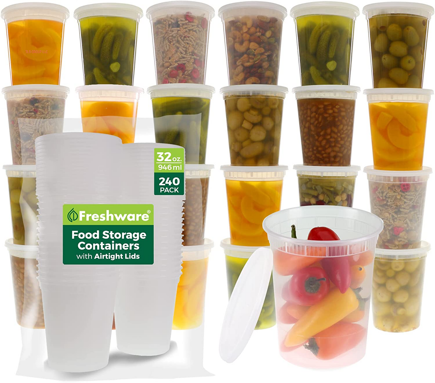 Food Storage Containers [24 Set] 32 Oz Plastic Deli Containers with Lids, Slime, Soup, Meal Prep Containers | BPA Free | Stackable | Leakproof | Microwave/Dishwasher/Freezer Safe
