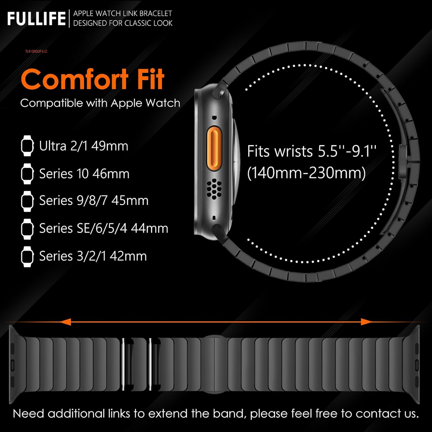Stainless Steel Band Compatible with Apple Watch Band 49Mm for Men, Durable Metal Strap for Apple Watch Ultra 2/Ultra 49Mm, Series 10 46Mm, 9/8/7 45Mm, SE2/6/5/4 44Mm, 3/2/1 42Mm, Black
