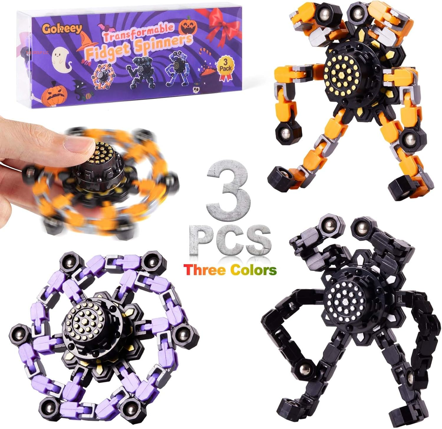 Transformable Fidget Spinners 4 Pcs for Kids and Adults Stress Relief Sensory Toys for Boys and Girls Fingertip Gyros for Party Favors Stocking Stuffers Bulk for Kids