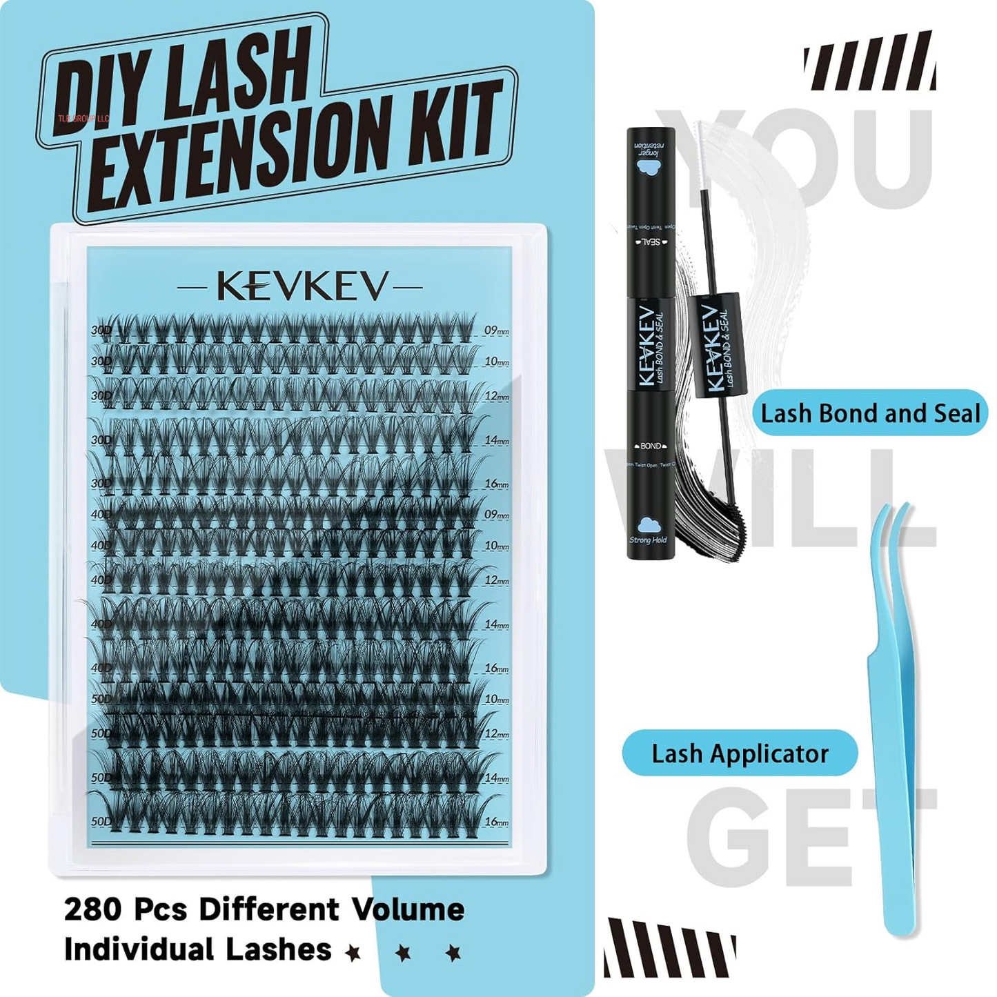 Lash Clusters Kit Lash Extension Kit D Curl Eyelash Extension Kit 280 Pcs Eyelash Clusters Kit Cluster Eyelash Extensions Individual Lashes Kit with Lash Bond and Seal Eyelash Tweezers
