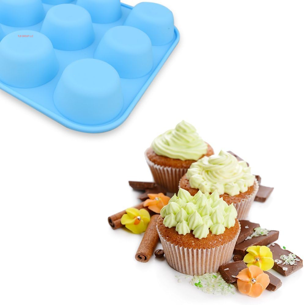 12-Cup Silicone Muffin Pan, Pack of 2 Non-Stick Muffin Molds, Baking Pan for Cupcake, Tarts, Egg Bites-Blue
