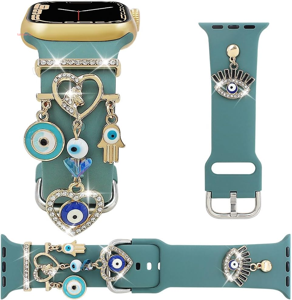 Stylish Silicone Band Compatible with Apple Watch Bands Women 49 46 45 44 42 41 40 38Mm,Wristband with Unique Charms Pendants for Iwatch Series 10 9 8 7 6 5 4 3 SE Ultra 2