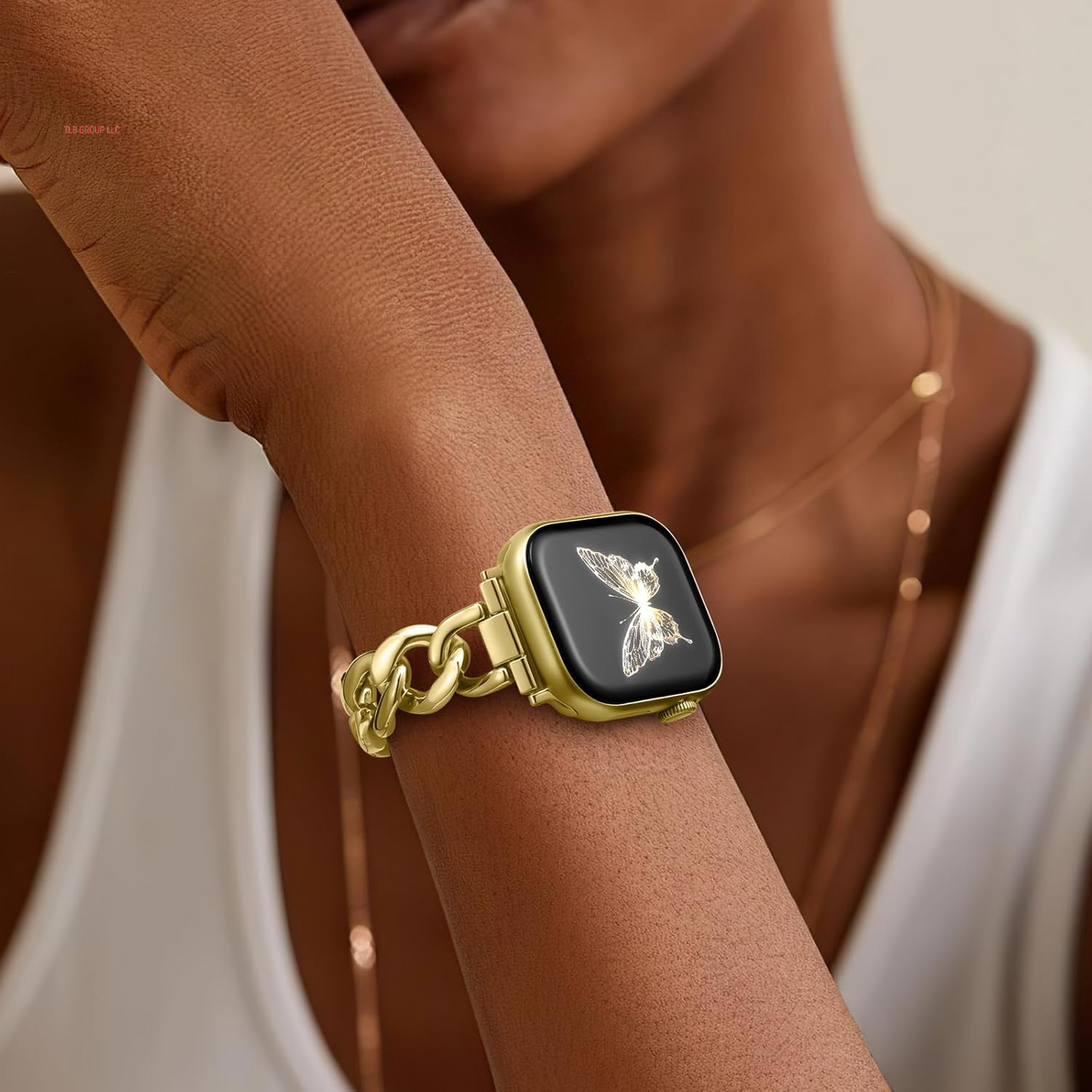 Gold Band Compatible with Apple Watch Bands for Women 40Mm 38Mm 41Mm 42Mm 44Mm 45Mm 46Mm, Metal Chain Link Steel Replacement Accessories Bracelet for Iwatch Bands Series 10 9 8 7 6 5 4 3 2 1 SE