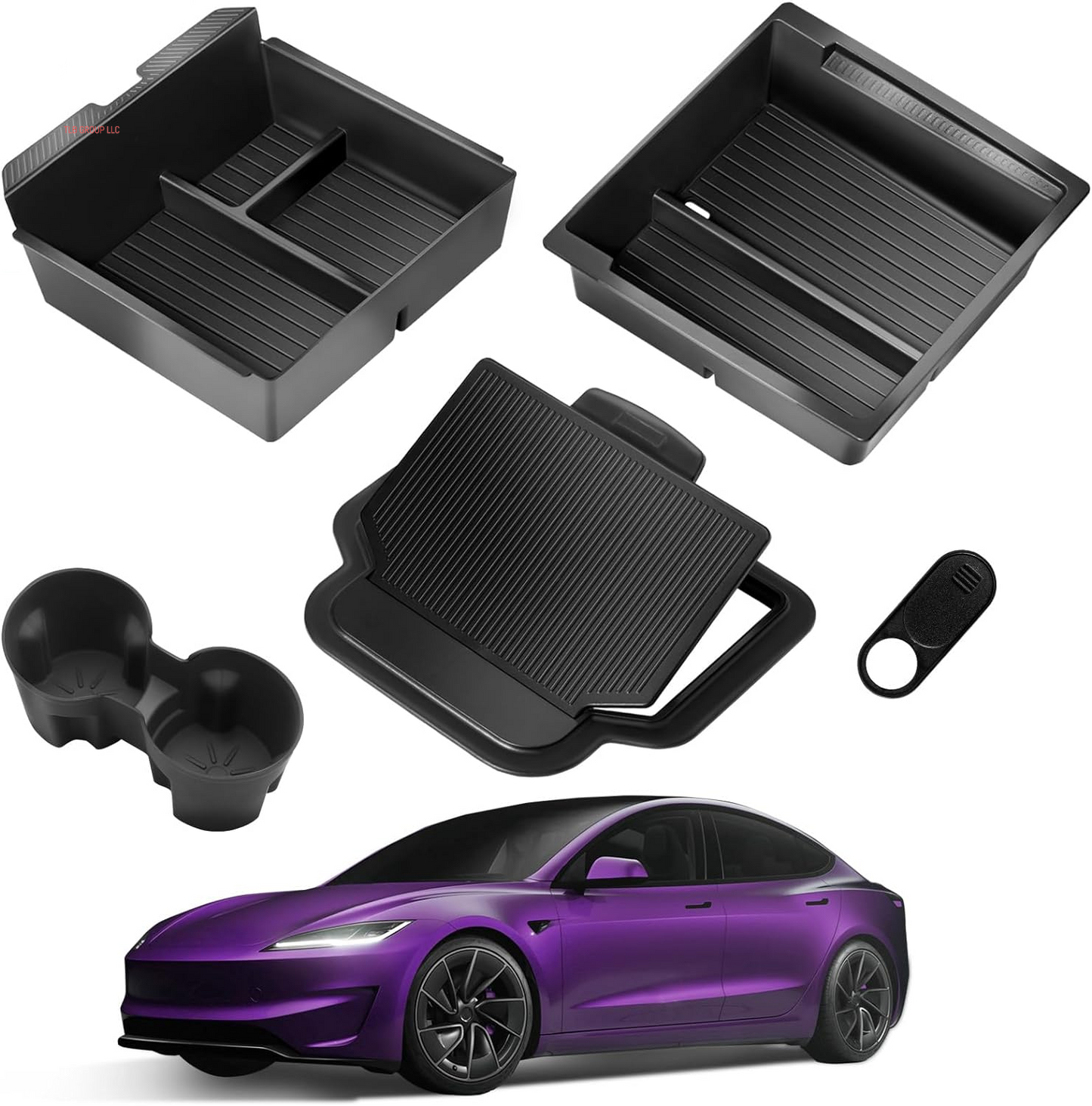 2025 Upgrade Center Console Organizer Tray for Tesla Model 3 Highland Accessories 2024 2025/For Tesla Model Y Juniper Accessories 2025 [Slide Smoothly/Us Patent] Cup Holder Matte Black